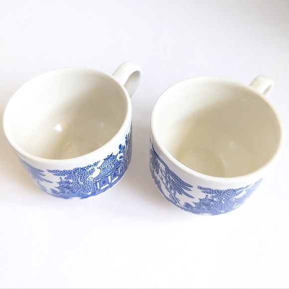 Churchill Chinoserie Blue Transfer Tea Cups 70's Coffee Cups 💙 Pair 2 - Picture 3 of 10